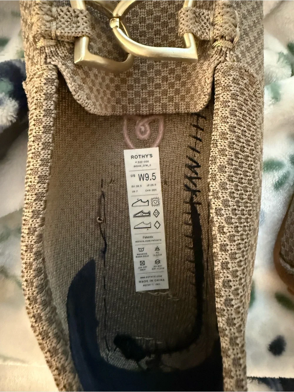 Rothy's Tan Knit Loafers with Gold Bit